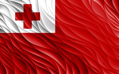4k, Tonga flag, wavy 3D flags, Oceanian countries, flag of Australia, Day of Tonga, 3D waves, Tongan national symbols, Tongan flag, Tonga