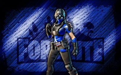 fortnite trilogy, 4k, mavi çapraz arka plan, grunge art, fortnite, sanat eseri, trilogy skin, fortnite karakterleri, trilogy, fortnite trilogy skin