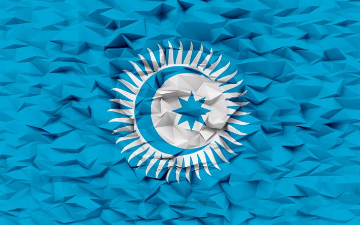 flagge des türkischen rates, 4k, 3d-polygon-hintergrund, 3d-polygon-textur, 3d-flagge des türkischen rates, symbole internationaler organisationen, 3d-kunst, türkischer rat