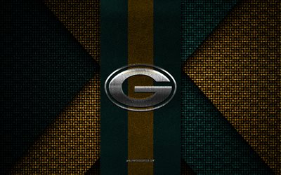 Green Bay Packers, NFL, green yellow knitted texture, Green Bay Packers logo, American football club, Green Bay Packers emblem, American football, Wisconsin, USA