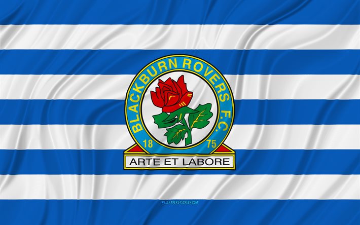 ब्लैकबर्न रोवर्स fc, 4k, नीला सफेद लहराती झंडा, चैंपियनशिप, फ़ुटबॉल, 3डी कपड़े के झंडे, ब्लैकबर्न रोवर्स झंडा, ब्लैकबर्न रोवर्स लोगो, अंग्रेजी फुटबॉल क्लब, ब्लैकबर्न रोवर्स
