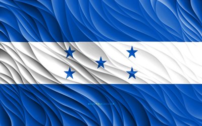 4k, Honduran flag, wavy 3D flags, North American countries, flag of Honduras, Day of Honduras, 3D waves, Honduran national symbols, Honduras flag, Honduras