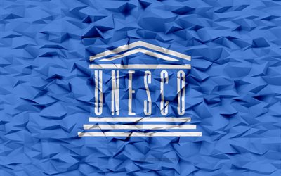 Flag of UNESCO, 4k, 3d polygon background, UNESCO flag, 3d polygon texture, 3d UNESCO flag, International organizations symbols, 3d art, UNESCO