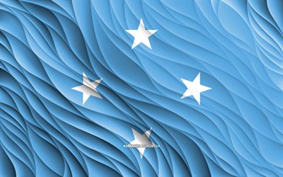 4k, ミクロネシアの旗, 波状の3dフラグ, オセアニア諸国, ミクロネシアの日, 3dウェーブ, ミクロネシアの国家シンボル, ミクロネシア