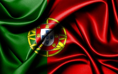 portugalin lippu, 4k, euroopan maat, kangasliput, portugalin päivä, aaltoilevat silkkiliput, eurooppa, portugalin kansalliset symbolit, portugali