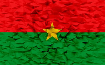 علم بوركينا فاسو, 4k, 3d المضلع الخلفية, 3d المضلع الملمس, 3d علم بوركينا فاسو, رموز بوركينا فاسو الوطنية, فن ثلاثي الأبعاد, بوركينا فاسو