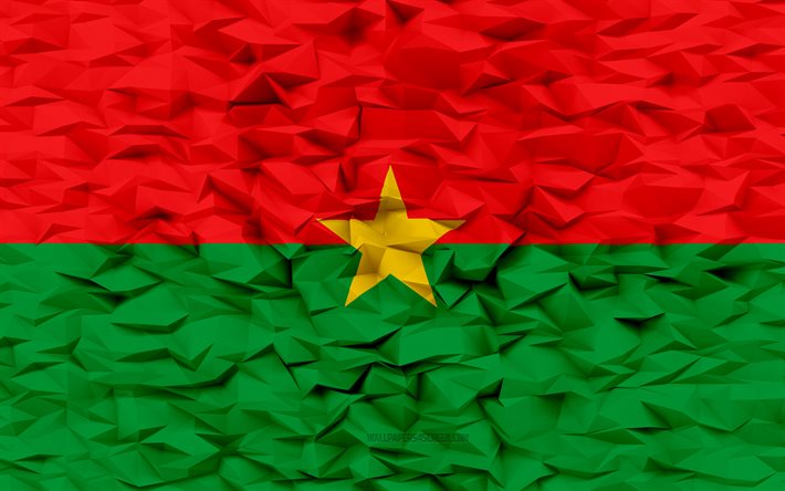 drapeau du burkina faso, 4k, 3d polygone de fond, polygone 3d texture, 3d drapeau du burkina faso, burkina faso symboles nationaux, art 3d, burkina faso