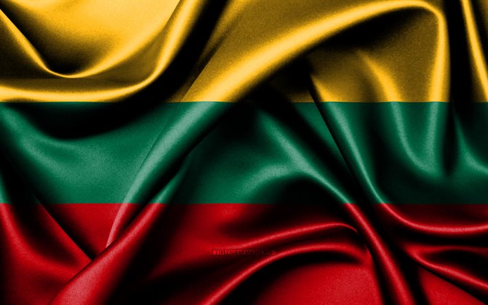 bandeira da lituânia, 4k, países europeus, tecido bandeiras, dia da lituânia, seda ondulada bandeiras, lituânia bandeira, europa, lituano símbolos nacionais, lituânia
