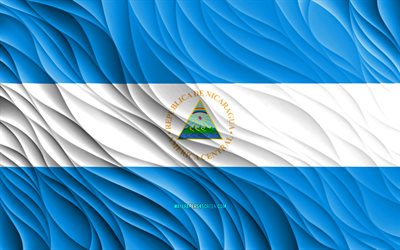 4k, drapeau nicaraguayen, ondulé 3d drapeaux, pays d amérique du nord, drapeau du nicaragua, jour du nicaragua, vagues 3d, symboles nationaux nicaraguayens, nicaragua