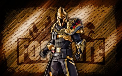 Ultima Knight Fortnite, 4k, brown diagonal background, grunge art, Fortnite, artwork, Ultima Knight Skin, Fortnite characters, Ultima Knight, Fortnite Ultima Knight Skin