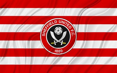 sheffield united fc, 4k, punainen valkoinen aaltoileva lippu, championship, jalkapallo, 3d kangasliput, sheffield unitedin lippu, sheffield united logo, englantilainen jalkapalloseura, sheffield united