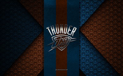 oklahoma city thunder, nba, blåorange stickad textur, oklahoma city thunder-logotyp, amerikansk basketklubb, oklahoma city thunder-emblem, basket, oklahoma city, usa