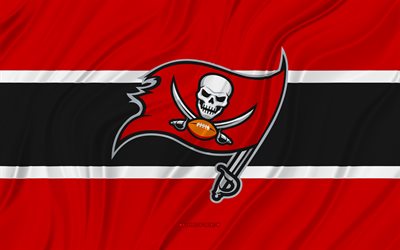 Tampa Bay Buccaneers, 4K, red black wavy flag, NFL, american football, 3D fabric flags, Tampa Bay Buccaneers flag, american football team, Tampa Bay Buccaneers logo