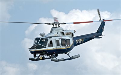 bell 412, 4k, monikäyttöhelikopterit, siviili-ilmailu, sininen helikopteri, ilmailu, bell, kuvia helikopterilla