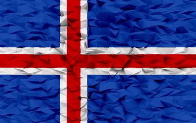 bandera de islandia, 4k, fondo de polígono 3d, textura de polígono 3d, bandera islandesa, bandera de islandia 3d, símbolos nacionales islandeses, arte 3d, islandia