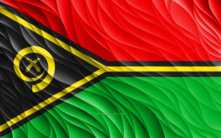 4k, bandera de vanuatu, banderas 3d onduladas, países de oceanía, día de vanuatu, ondas 3d, símbolos nacionales de vanuatu, vanuatu
