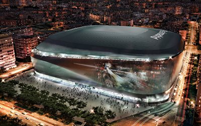 Santiago Bernabeu Stadium, renovation project, Real Madrid stadium, evening, Santiago Bernabeu project, La Liga, Spain, football