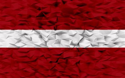 bandiera della lettonia, 4k, sfondo del poligono 3d, struttura del poligono 3d, bandiera della lettonia 3d, simboli nazionali lettoni, arte 3d, lettonia