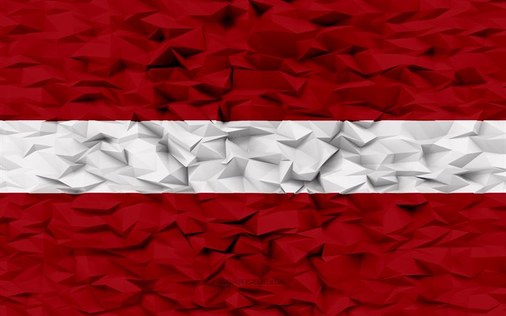 bandera de letonia, 4k, fondo de polígono 3d, textura de polígono 3d, bandera de letonia 3d, símbolos nacionales de letonia, arte 3d, letonia