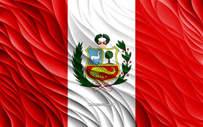 4k, ペルーの旗, 波状の3dフラグ, 南アメリカ諸国, ペルーの日, 3dウェーブ, ペルーの国家シンボル, ペルー