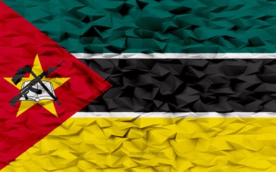 bandera de mozambique, 4k, fondo de polígono 3d, textura de polígono 3d, bandera de mozambique 3d, símbolos nacionales de mozambique, arte 3d, mozambique