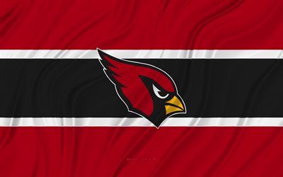 cardenales de arizona, 4k, bandera ondulada negra roja, nfl, fútbol americano, banderas de tela 3d, bandera de los cardenales de arizona, equipo de fútbol americano, logotipo de los cardenales de arizona