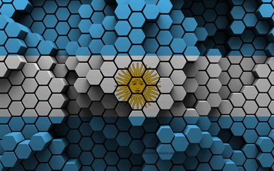 4k, argentinas flagga, 3d hexagon bakgrund, argentina 3d flagga, 3d hexagon textur, argentina nationella symboler, argentina, 3d bakgrund, 3d argentina flagga