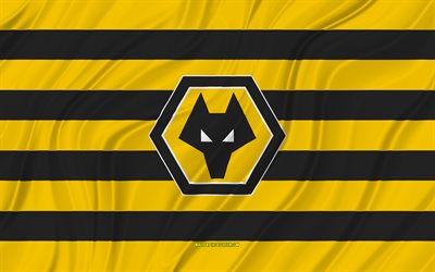 Wolverhampton Wanderers FC, 4K, yellow black wavy flag, Premier League, football, 3D fabric flags, Wolverhampton Wanderers flag, soccer, Wolverhampton Wanderers logo, english football club, Wolverhampton Wanderers