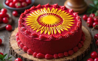 bandiera del kirghizistan dipinto sulla torta, 4k, flag del kirghizistan, cottura al forno, kirghizistan, torta con bacche, bandiera del kirghizistan, torta con la bandiera del kirghizistan, giorno del kirghizistan