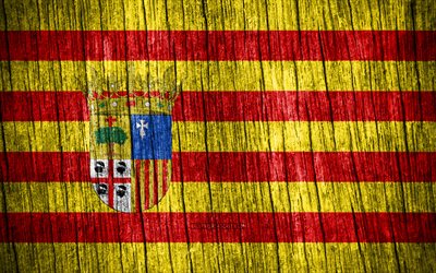 4k, アラゴンの旗, アラゴンの日, スペインのコミュニティ, 木製テクスチャ フラグ, アラゴン, スペイン