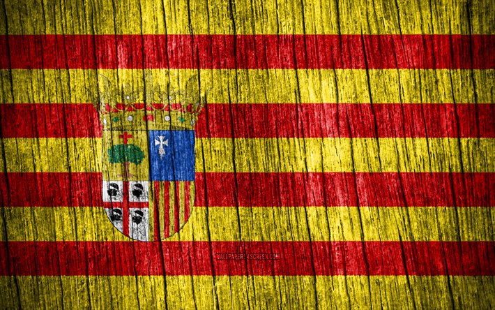 4k, aragon bayrağı, aragon günü, ispanyol toplulukları, ahşap doku bayrakları, ispanya toplulukları, aragon, ispanya