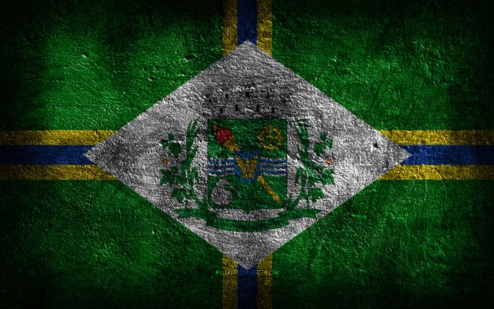 4k, パウリニアの旗, ブラジルの都市, 石のテクスチャ, 石の背景, パウリニアの日, グランジアート, ブラジルの国のシンボル, パウリニア, ブラジル