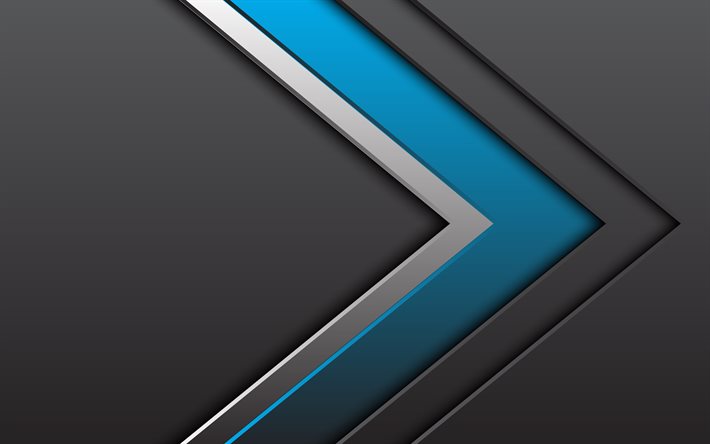 blue arrow, 4k, material design, gray backgrounds, creative, arrows, background with arrows, 3D arrows