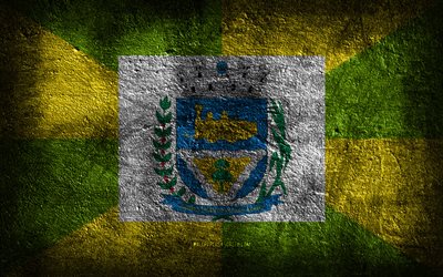 4k, Ourinhos flag, Brazilian cities, stone texture, Flag of Ourinhos, stone background, Day of Ourinhos, grunge art, Brazilian national symbols, Ourinhos, Brazil