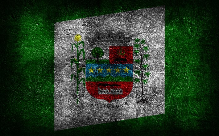 4k, ケイマドスの旗, ブラジルの都市, 石のテクスチャ, 石の背景, ケイマドスの日, グランジアート, ブラジルの国のシンボル, ケイマドス, ブラジル