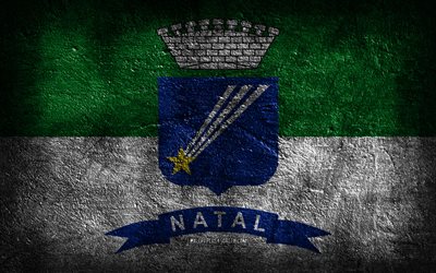 4k, Natal flag, Brazilian cities, stone texture, Flag of Natal, stone background, Day of Natal, grunge art, Brazilian national symbols, Natal, Brazil