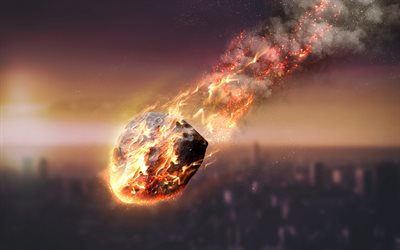 asteroide in caduta, apocalisse, minaccia per la terra, impatto di un asteroide, asteroide in fiamme, oggetto spaziale, asteroidi, galassia