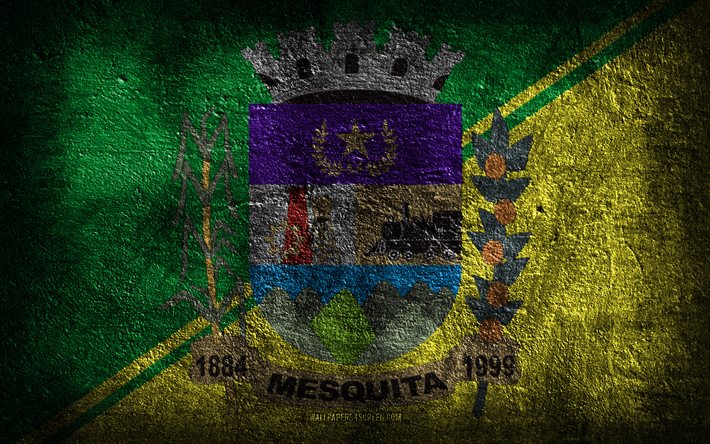 4k, Mesquita flag, Brazilian cities, stone texture, Flag of Mesquita, stone background, Day of Mesquita, grunge art, Brazilian national symbols, Mesquita, Brazil