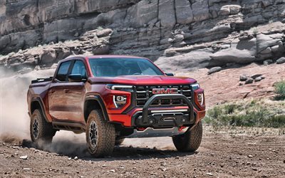 2023, GMC Canyon AT4X, 4k, front view, exterior, Off-Road Truck, red Canyon AT4X, new GMC Canyon, american cars, GMC