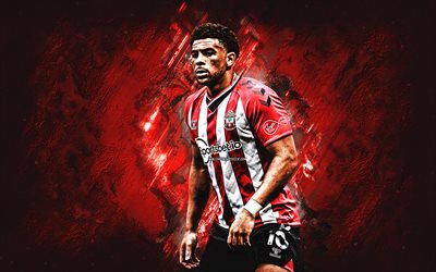 Che Adams, Southampton FC, English soccer player, red stone background, football, Premier League, England, Che Zach Everton Fred Adams