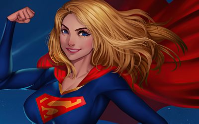 dibujos animados de supergirl, 4k, superhéroes, fan art, obras de arte, dc comics, supergirl, fotos con supergirl