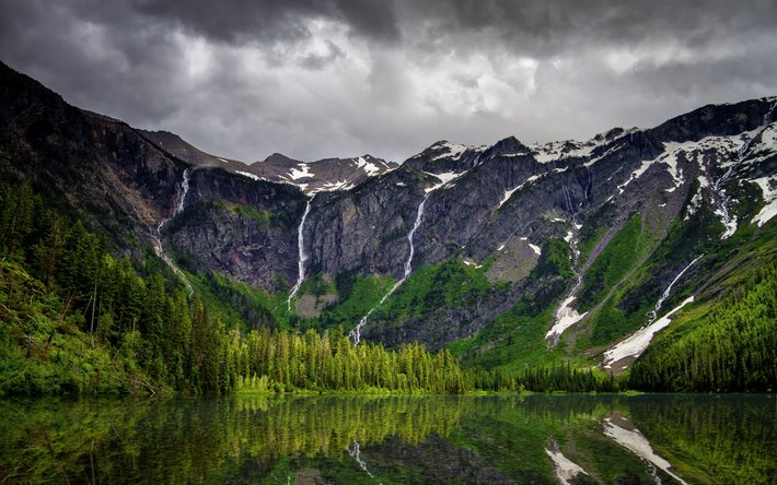 Avalanche Lake, mountain lake, mountain landscape, Glacier National Park, glacier, mountains, Flathead County, Montana, USA