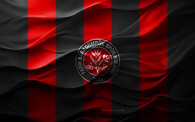 4k, logotipo de fatih karagumruk, fondo 3d negro rojo, tff 1 lig, fatih karagumruk emblema, equipo de fútbol turco, bandera de fatih karagumruk, textura 3d, pavo, fatih karagumruk, fútbol americano, fútbol