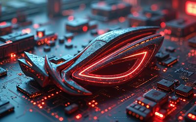 شعار روج 3d, 4k, خلفية التكنولوجيا مع الإضاءة الخلفية الحمراء, شعار روج, روج, جمهورية اللاعبين, أسوس روج, شعار جمهورية اللاعبين