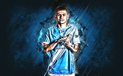 echeverri, manchester city fc, footballeur argentin, ville de l'homme, grunge, premier league, angleterre, football, fond de pierre bleue, echeverri manchester city, claudio jeremias echeverri