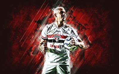 Luciano, Sao Paulo FC, Brazilian footballer, red stone background, grunge art, Brazil, football, Luciano da Rocha Neves, Luciano Sao Paulo