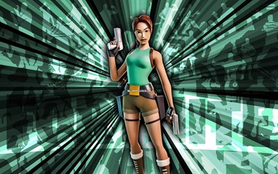 4k, variante clásica lara croft, antecedentes de rayos turquesa, variante clásica lara croft skin, variante clásica lara croft fortnite, arte abstracto, variante clásica de fortnite lara croft skin, personajes de fortnite, fortnita, arte creativo