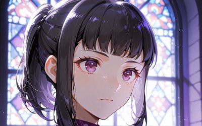 4k, maki oze, vitrail, nuit, force de feu, gros plan, reine des sorcières, fille du général oze, personnages d'anime, manga, personnages de la force de feu, maki oze force