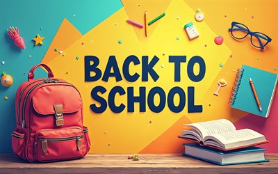 torna a scuola, 4k, libri di testo, zaino scolastico, istruzione, torna ai concetti scolastici, scuola, concetti educativi