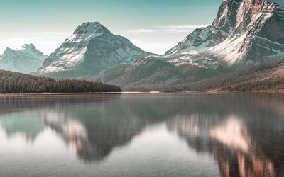 धनुष झील, शरद ऋतु, 4k, पहाड़ों, Banff राष्ट्रीय उद्यान, अलबर्टा, कनाडा